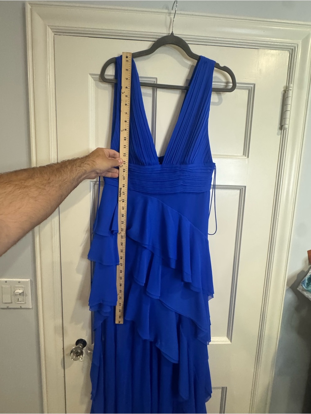 Alice + Olivia Cobalt Blue High-Low Ruffle V-Neck Dress - Picture 10 of 11